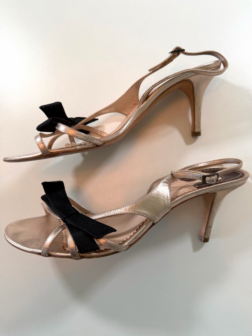 Chloé Rose Gold Leather Bow Slingback Heels 37.5 Italy - Picture 6 of 17